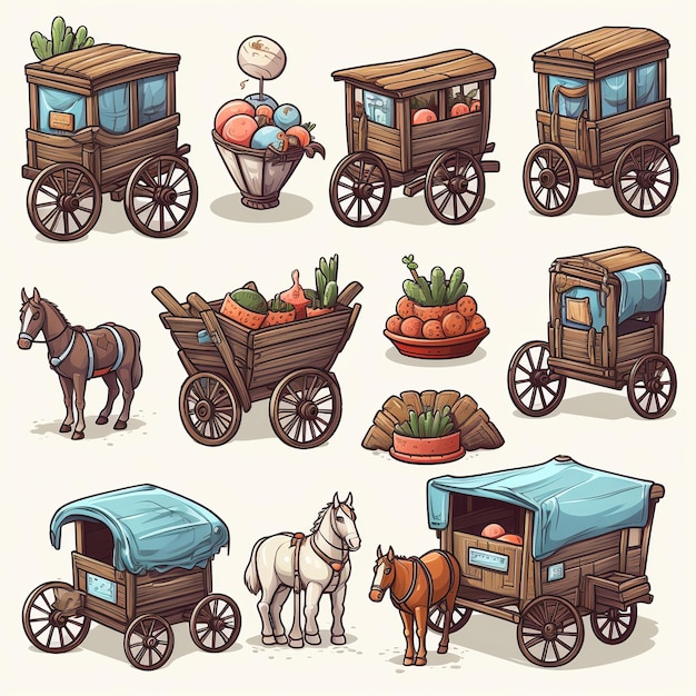 Foto illustratie voor schattige wagen retro set sticker isometrisch