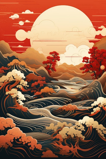 Illustratie voor website-bestemmingspagina in pastelkleuren Chinese landschapsaard Generatieve Ai