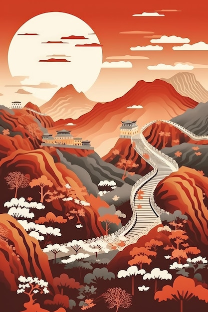 Illustratie voor website-bestemmingspagina in pastelkleuren Chinese landschapsaard Generatieve Ai