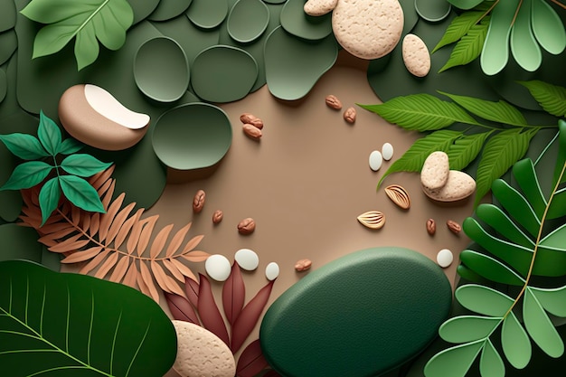 illustratie wellness spa product display achtergrond bladeren en kiezels ai generatief