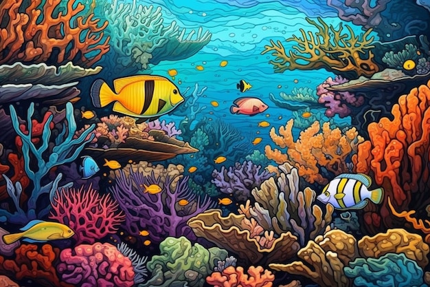 Illustratie zeeleven onderwater Generatieve AI