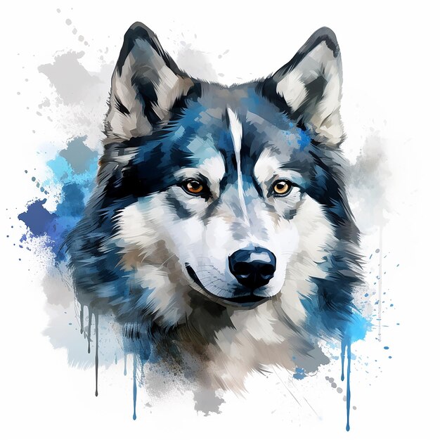 Illustratief aquarel Siberische Husky Tattoo Design