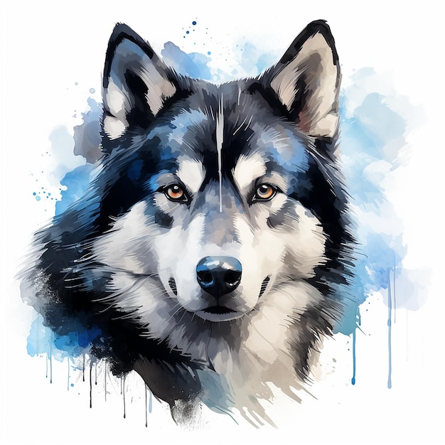 Illustratief aquarel Siberische Husky Tattoo Design