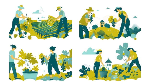 Illustraties van de oogst van de wijngaard