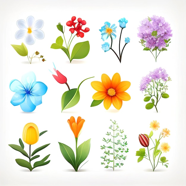 Illustratieset van bloemen en bladvectorstijl voor afbeelding gemaakt met generatieve AI-technologie