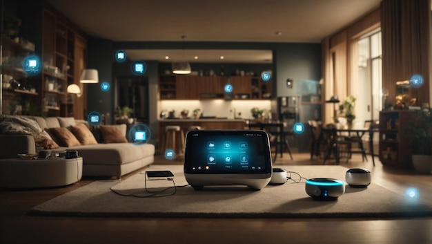 Photo illustrating the concept of the internet of things through the image of a smart home which includes