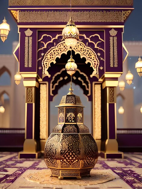 Illustrating the Marvelous Architectural Design of a Muslim Mosque with a Ramadan Concept