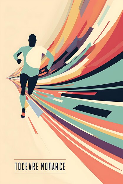 Photo illustration 1500 meter race speed and endurance pastel color scheme with flat 2d sport art poster