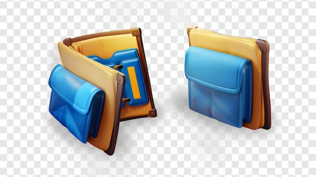Photo an illustration of a 3d blue wallet with pockets for money cash and bank cards the purse was opened and closed in front and taken from an angle