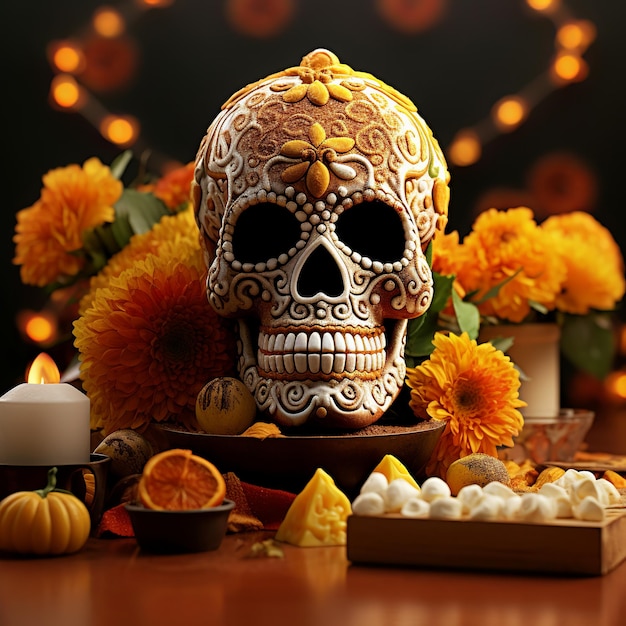 illustration of 3d day of the dead poste 3d Illustrated sugar skull