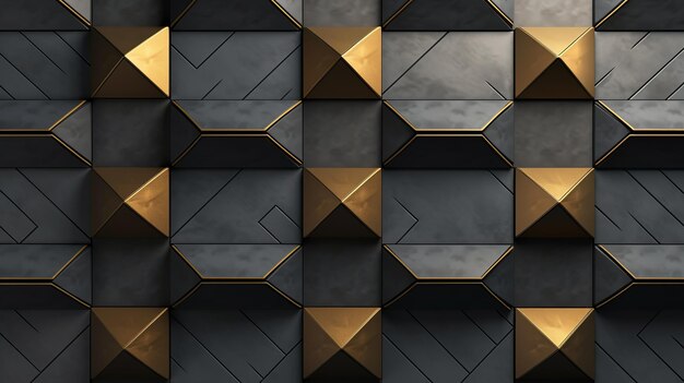 Photo illustration of 3d grey panels with gold decor patination elements