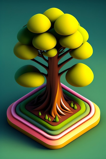 Photo illustration of a 3d isometric tree generative ai