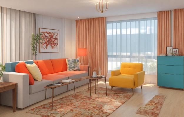 Illustration of the 3D living room interior Decoration Generative ai