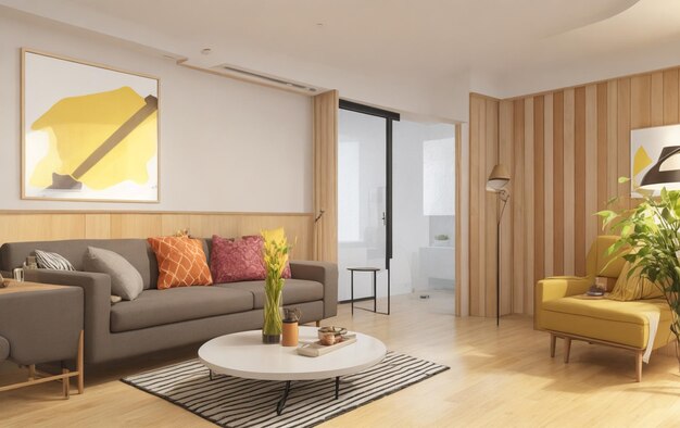 Illustration of the 3D living room interior Decoration Generative ai