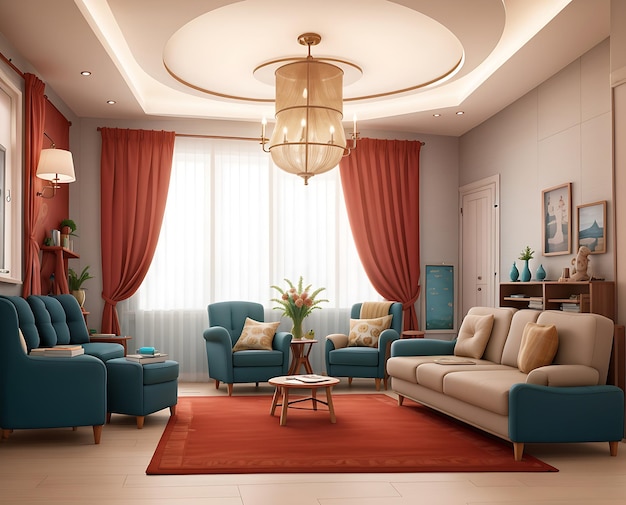 Illustration of the 3D living room interior Others Decoration