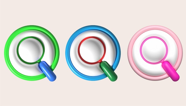Photo illustration 3d magnifying glass icon for search