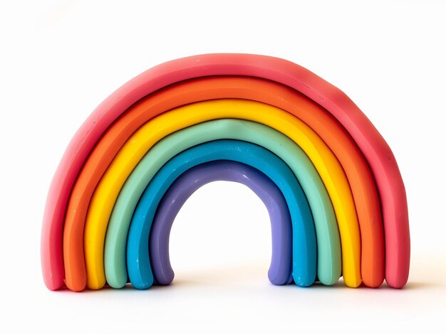 Photo illustration of a 3d plastic glossy rainbow made of plasticine aigenerated image