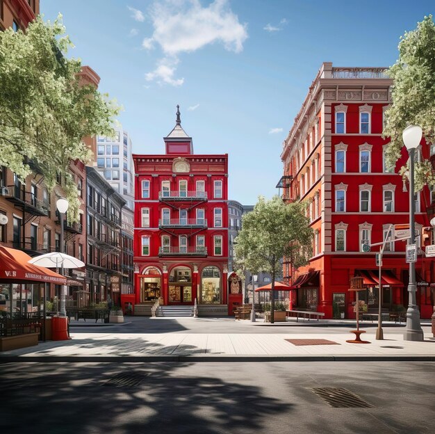 Foto illustrazione 3d di edificio rosso con cielo limpido