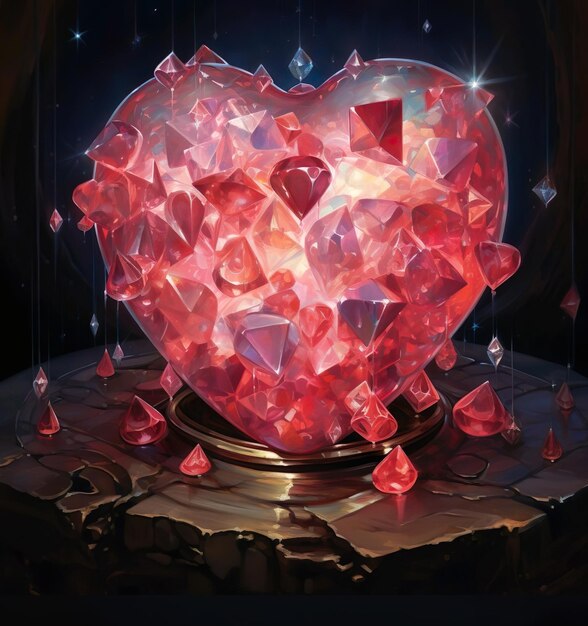 Photo illustration 3d of red gemstone with love shape