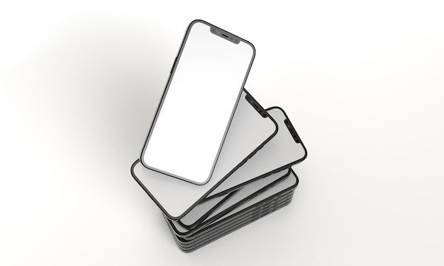 Illustration 3d render of isometric rectangles simulating a telephone in a 3d space with blank space