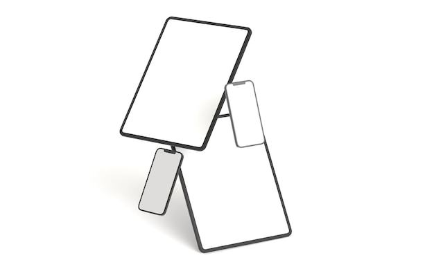 Illustration 3d render of isometric rectangles simulating a telephone in a 3d space with blank space