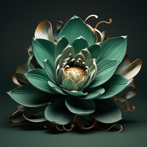 Illustration of 3d render of a lotus flower in the style of surreali