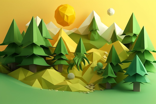 Illustration 3D render Low Poly Art Sustainable Development and EnvironmentxA