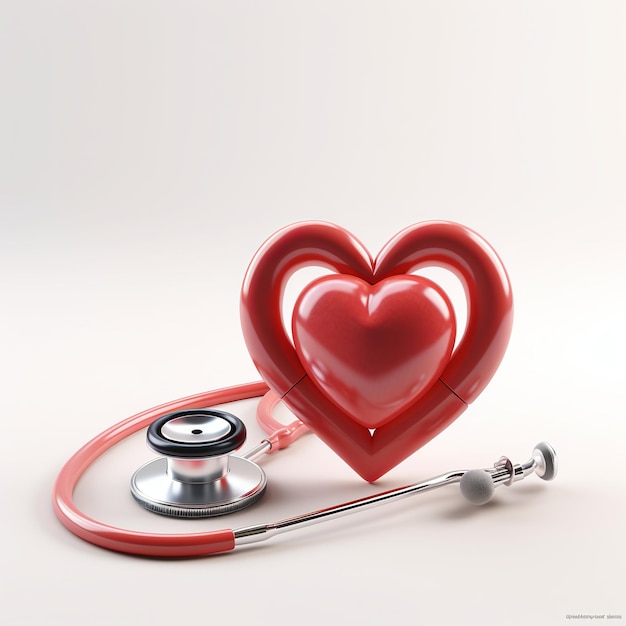 illustration of 3d render of red heart and stethoscope octane render