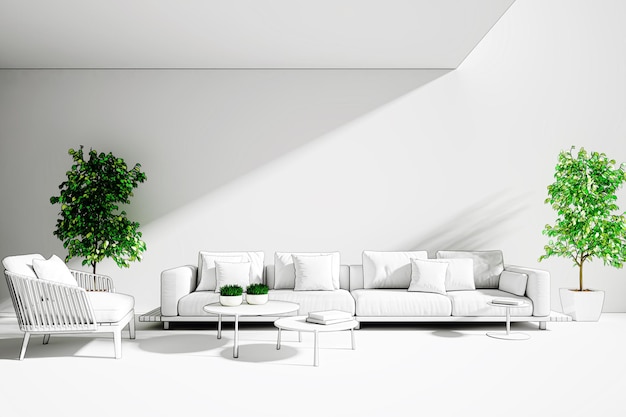 Illustration 3D rendering large luxury modern bright interiors Living room mockup computer digitally generated image