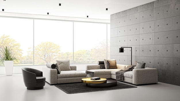 Illustration 3D rendering large luxury modern bright interiors Living room mockup computer digitally generated image