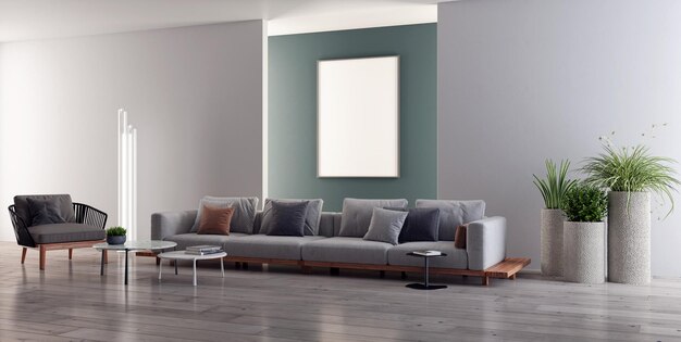 Illustration 3D rendering large luxury modern bright interiors Living room mockup computer digitally generated image