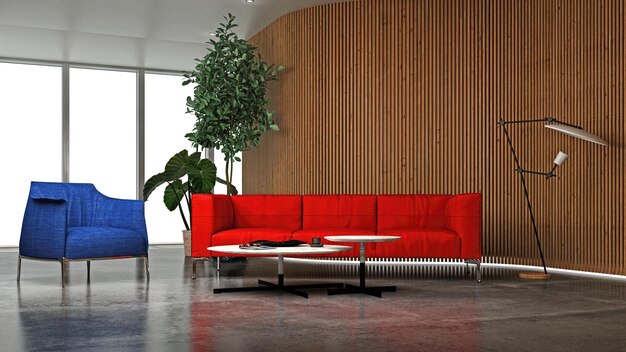Illustration 3D rendering large luxury modern bright interiors Living room mockup computer digitally