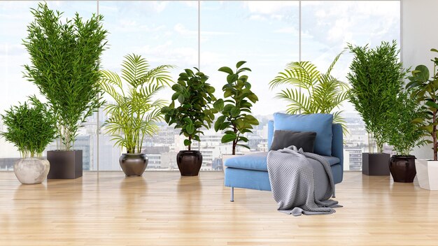 Photo illustration 3d rendering large luxury modern bright interiors living room mockup computer digitally