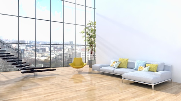 Illustration 3D rendering large luxury modern bright interiors Living room mockup digitally generate