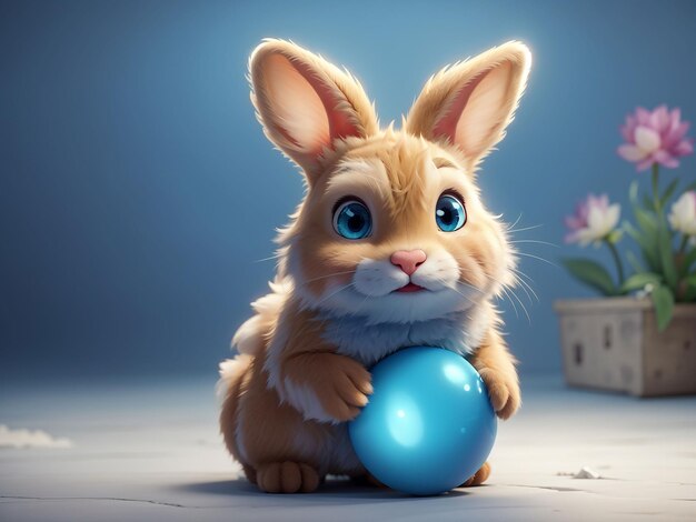 Illustration 3d small super cute bunny with big eyes generative ai