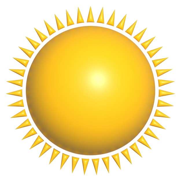Foto illustrazione dell'icona del sole 3d isolata su sfondo bianco