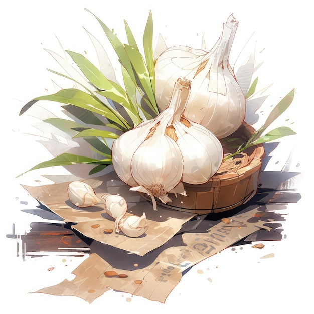 Foto illustrazione aglio bianco 3d in stile acquerello