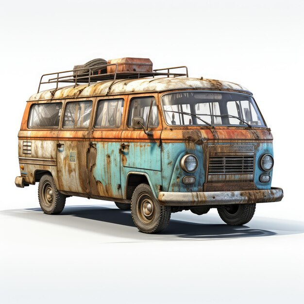 illustration the 76 van muddy rusty surrounded by clean gravel