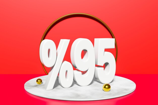 Photo illustration of 95 percent discount in 3d illustration white color with red background and copy space