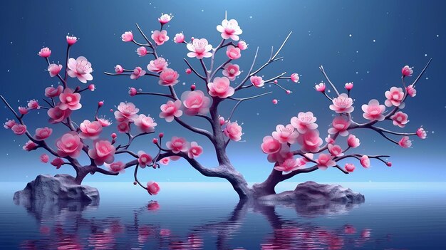 写真 抽象的なピンクの花の背景を持つ木の花のイラスト