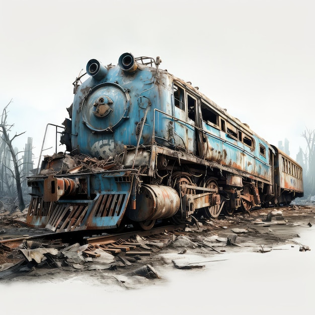 Photo illustration abandoned train and destroyed showcasing its in engaging decaying journey