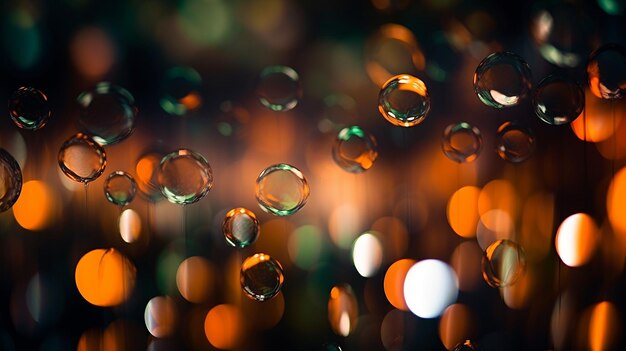 Illustration of abstract background with bokeh lights and water drops