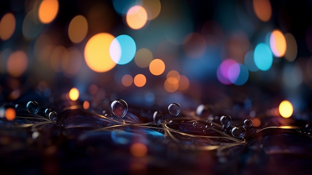 Illustration of abstract background with bokeh lights and water drops