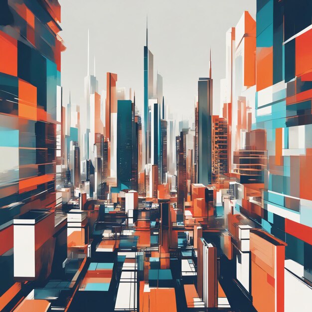 Photo illustration of abstract city building skyline metropolitan area