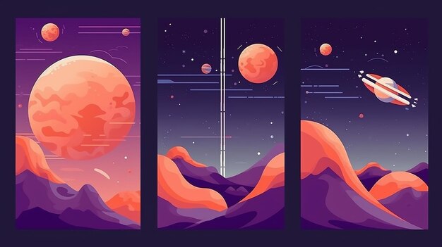 illustration in abstract flat style Minimalistic color space Space exploration concept