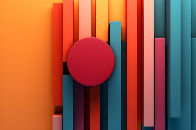 Illustration of abstract geometric composition with the red circle on an orange background AI Generative