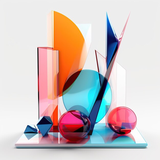 Photo illustration of abstract geometric shape futuristic glass on white background generative a