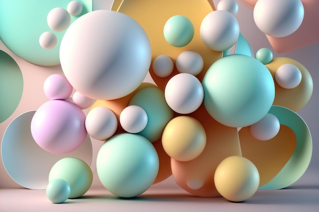 Illustration of an abstract geometry of balls in pastel colors AI generation