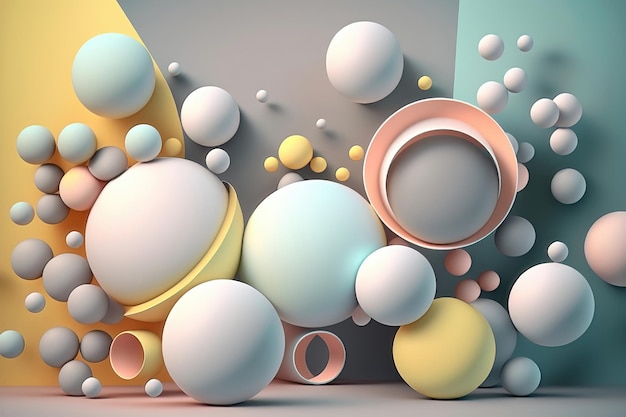 Illustration of an abstract geometry of balls in pastel colors AI generation