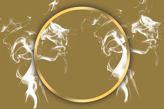 Illustration of abstract gold and white smoke logo background on brown background